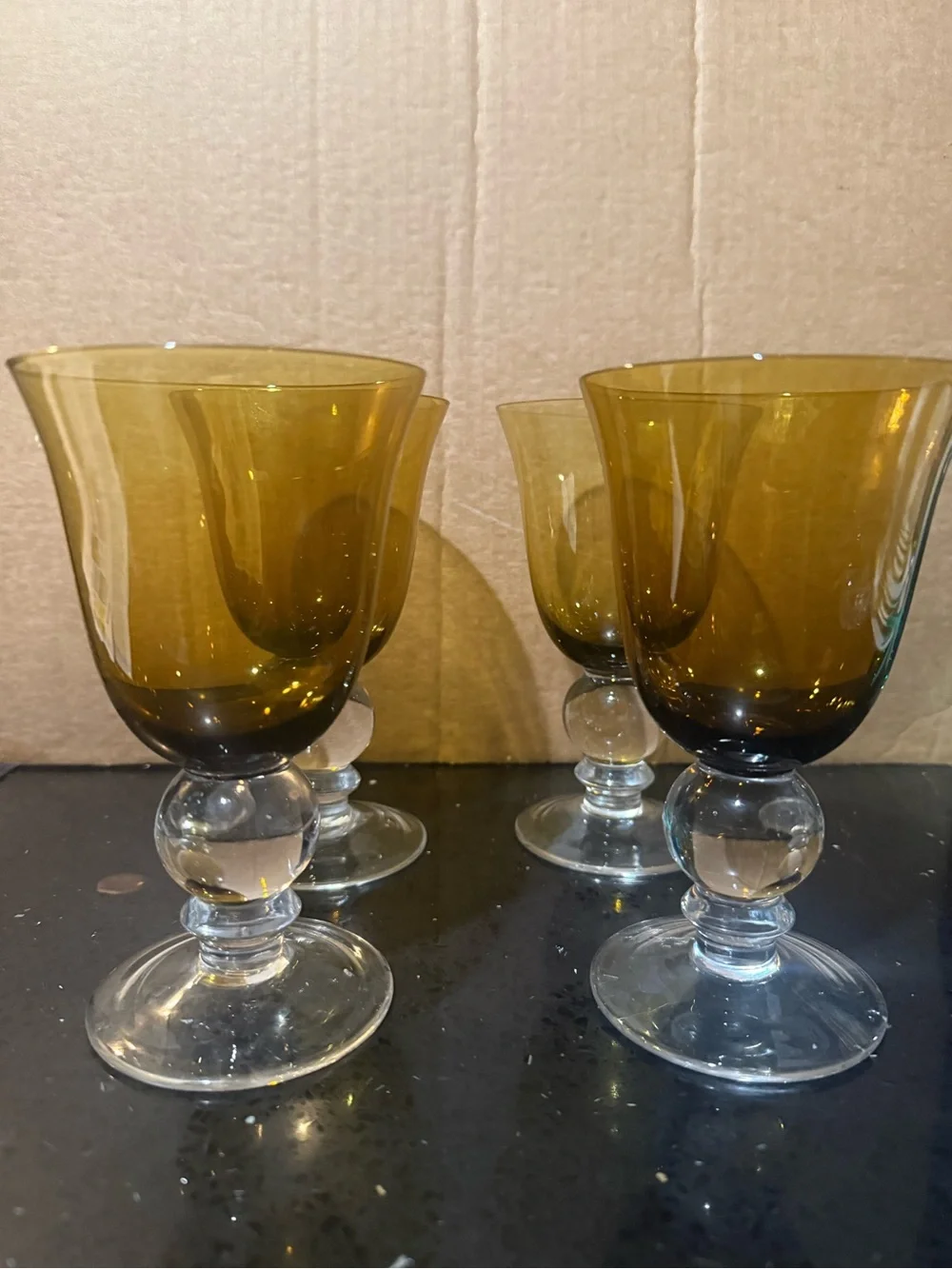 Amber Stemmed Goblet Glassware - Set of 4